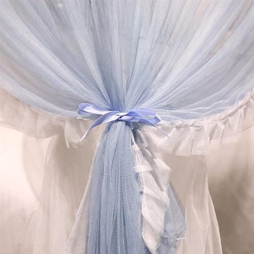 VETHIN 4 Corners Post Ruffle Princess Bed Canopy Curtain-Double Layer Cozy Drape Netting 4 Opening Mosquito Net for Girls Adults Bedroom Decoration (Gray/White,59" W*82" L*82"*H/Queen) thumbnail 7