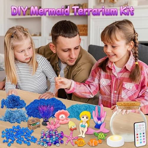 7july Mermaid Terrarium Craft Kit for Kids - LED Night Light Up & Remote Mermaid Birthday Gifts Toys for Girls Age 5 6 7 8 9 10 11 12 Year Old thumbnail 2