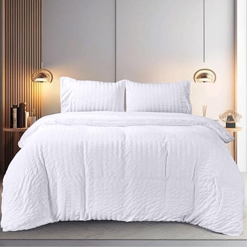 Utopia Bedding Seersucker Duvet Cover Set - Duvet Cover Double with Pillowcases - Soft Microfibre Polyester Seersucker Bedding (White) - Image 1
