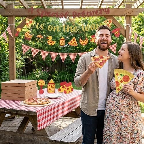 NOVBAUB Pizza Baby Shower Decorations Special Delivery is On The Way Banner | 4PCS Pizza Special Delivery Baby Shower Garland, Pre-Assembly, Gender Reveal Party Supplies, Fast Food Theme thumbnail 6