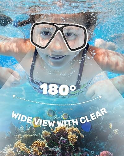 OutdoorMaster Jellyfish Kids Swim Goggles with Nose Cover, Snorkel Diving Mask with Elastic Fabric Strap, Anti-Fog Tempered Glass Swimming Goggles for Boys and Girls, Age 6-14 thumbnail 2