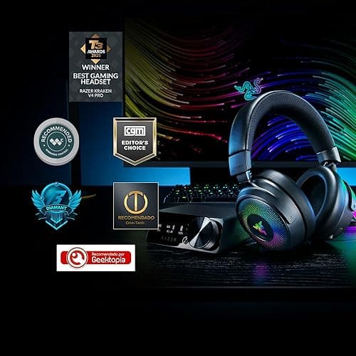 Razer Kraken V4 Pro Wireless Gaming Headset: OLED Control Hub - HD Haptics - 2.4GHz Wireless - Bluetooth - USB - 3.5 mm - Super Wideband Mic - For PC, Mac, PS5, Nintendo Switch, Steam Deck, Smartphone thumbnail 3