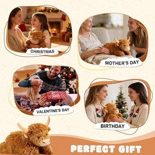 Highland Cow Stuffed Animals with Removable Microwave Heating Pad for Period Cramps Pain, Stress Relief, Weighted Stuffed Animals Lavender Scented Cow Plush for Sooth & Relax, Highland Cow Gifts thumbnail 8