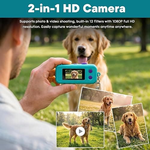 KoveYzao 1080P Keychain Camera with 8GB Card, Retro 2MP Mini Digicam | Built-in 12 Filters and 16X Zoom, Rechargeable Battery, Ideal Gifts for Teens & Adult Beginners (Mint) thumbnail 4