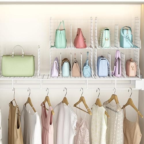 Sonyabecca Purse Storage Organizer for Closet : Adjustable 2-Pack Dividers Handbag Organizer - Stackable Wire Handbags Storage Baskets -Open Cabinets Wallets Tote Chain Bags Clutches -White thumbnail 2