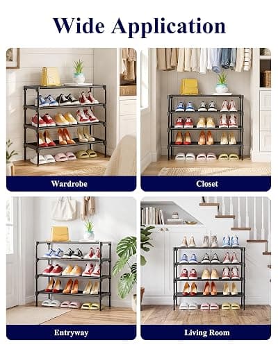 Kitsure Shoe Rack - Non-Woven Shoe Rack Shelf, Shoe Organizer for Closet, Entryway, Garage & Corridor, Stackable Shoe Shelves, X-Large, Black | Shoe Organizer for Closet, Entryway, Garage, Stackable Shoe Shelves, college dorm&apartment essentials thumbnail 9