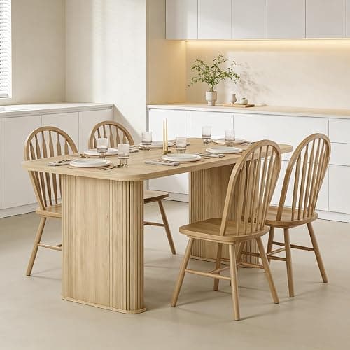 Dining Table for 6-8 People - 62" Modern Long Kitchen Table with Large Tabletop & Heavy Duty Pedestal Legs, Rectangular Dinner Table for Rectangular, Kitchen, Conference Room, Living Room, Natural thumbnail 6