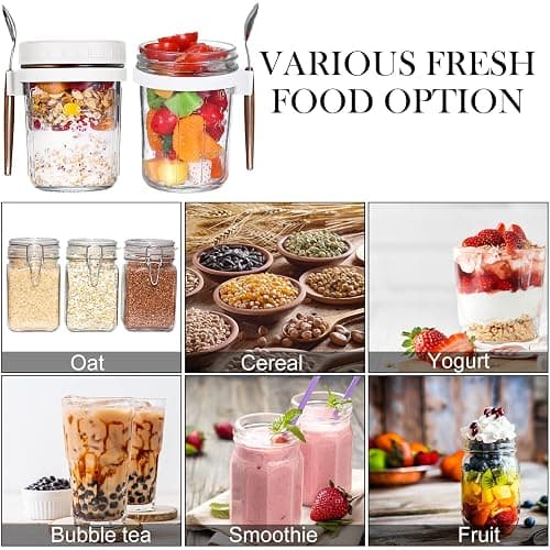 8 Pcs 10 oz Overnight Oats Containers with Lids and Spoons Large Capacity Airtight Oatmeal Overnight Oat Jars with Measurement Marks Oatmeal Container for Milk Cereal Fruit (White) thumbnail 5