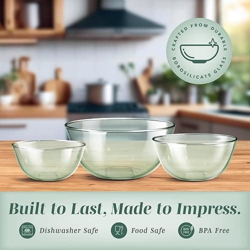 COOK WITH COLOR 12 Pc Glass Mixing Bowl Set with Lids – Borosilicate Glass Nesting Bowls for Cooking, Baking and Meal Prep, Colored Green thumbnail 4