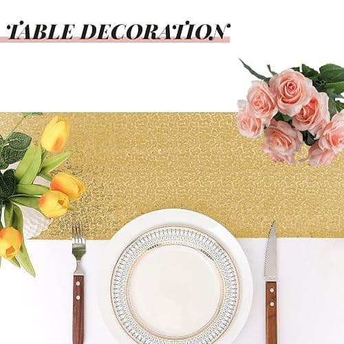 Sugargirl 10 Packs 12 x 72 inches Sequin Table Runner, Glitter Gold Table Runner for Birthday Party Supplies Wedding Holiday Celebration Event Decorations thumbnail 7