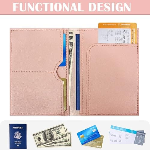 COSHAYSOO Pink Passport Cover Case Holder and Luggage Tag Set for Travel Women Teenager Girls with Initial Monogrammed Letter, Personalized Traveler Gifts Traveling Essential Accessories M thumbnail 3
