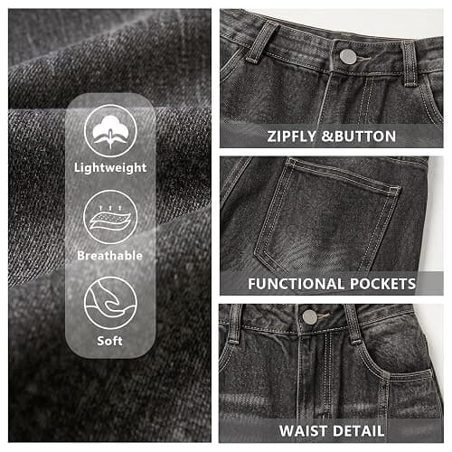 OTEEGX Jorts Women Baggy Jean Shorts Summer Long Denim Y2k Shorts for Women | Barrel Wide Leg Capri, High Rise, 4 Pockets, Plus Size Summer Bermuda Jorts, Boyfriend Vintage Streetwear thumbnail 5