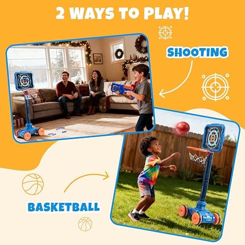 JoyCat 2-in-1 Shooting&Basketball Toy for Kids,Adjustable Height Auto-Moving Shooting Target with Music,Outdoor Indoor Game Compatible with Nerf Toy Guns for Kids,Birthday Chrisrmas Gift for Boys thumbnail 6