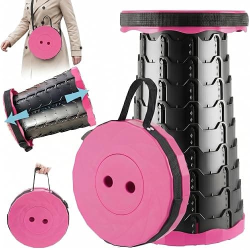 Doseno Upgraded Foldable Stool Thickened, Portable Collapsible Stool Retractable Stool for Fishing, Hiking Tours, BBQ, Parties, Outdoor Activities（Pink） - Image 1