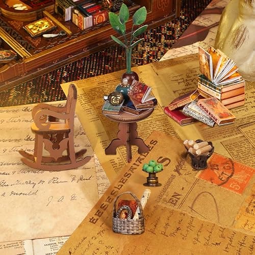 DIY Book Nook Kits Booknook-Creativity 3D Wooden Puzzle Bookend Bookshelf Decor -Booknook Kit for Adults Miniature House Dollhouse Kit with LED Light Crafts for Adult thumbnail 2