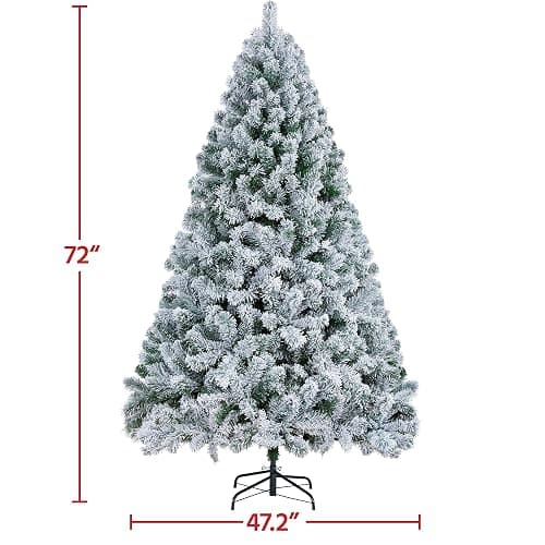 Yaheetech 6ft Premium Snow Flocked Artificial Christmas Tree Hinged Pine Full Holiday Xmas Tree for Home Office Party Decoration with 820 Branch Snow Tips and Metal Stand thumbnail 3