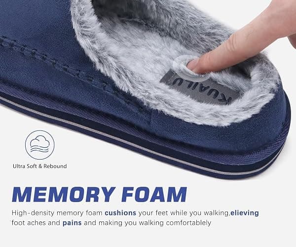 KuaiLu Mens Clog Slippers with Arch Support Suede Faux Fur Memory Foam Warm House Shoes Comfortable Slip-on Mans Bedroom Indoor Outdoor Slippers Rubber Sole thumbnail 4