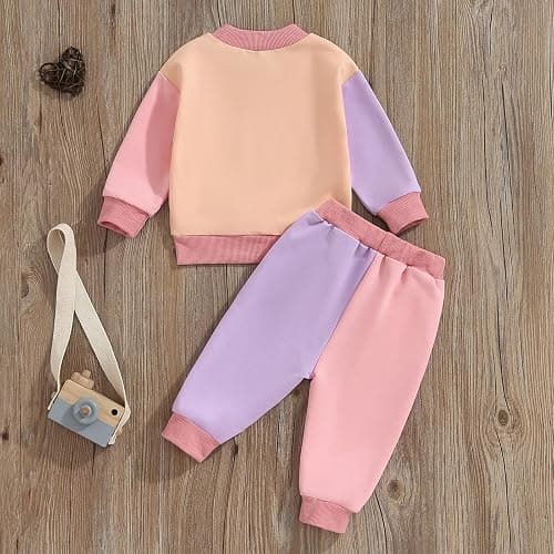 WZTYYDS Toddler Baby Girl Clothes 1T 2T 3T 4T 5T Fall Winter Outfits Contrast Color Long Sleeve Sweatshirt + Pants Sets thumbnail 4