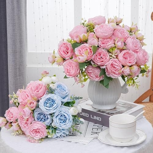 2 Packs Peonies Artificial Flowers, Light Pink Silk Artificial Peonies | Fake Peonies Artificial Peony Flower Bouquets for Centerpiece Table Wedding Party Home Decor thumbnail 2