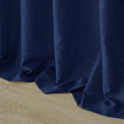 Mrs.Naturall Navy Blue Linen Curtains 213cm Length 2 Panels Set,Back Tab Bar Pocket Dark Blue Curtain Window Drapes 213cm Long for Living Room Boys Room Bedroom thumbnail 7