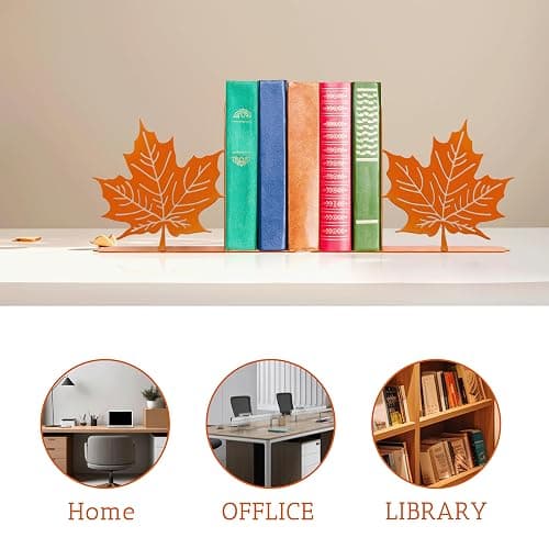 Maple Leaf Decor Bookends Leaves Decor for Fall Cute and Unique Novelty Book Ends for Kids Flower and Plant Room Decor(Orange Yellowk) thumbnail 6
