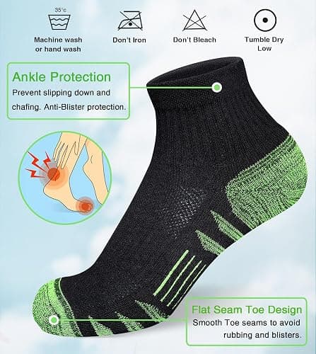 Heyoboy Womens Ankle Anti-blister Thick Cushioned Cotton Wicking Hiking Athletic Running Socks 5 Pairs thumbnail 2