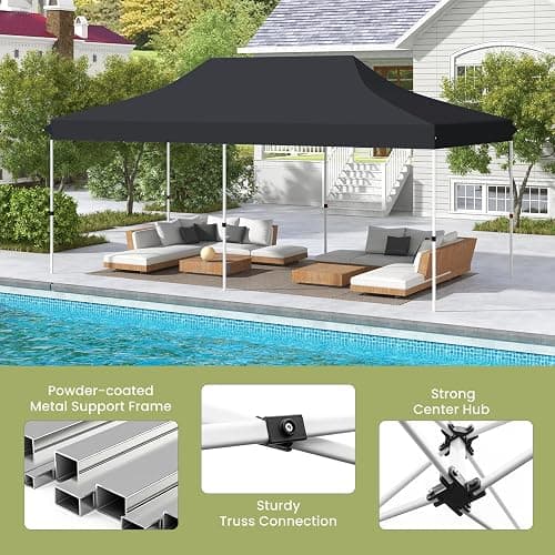 Tangkula 10x20 Ft Pop Up Canopy, Instant Setup Outdoor Tent with 6 Sand Bags, 12 Stakes & 6 Ropes, UPF 50+ Portable Canopy Tent with Carrying Bag for Camp, Beach, Patio (Black) thumbnail 4