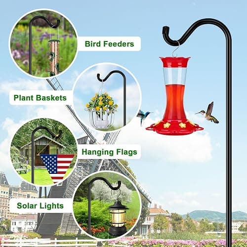 FEED GARDEN 76'' Bird Feeder Pole, Heavy Duty Shepherds Hooks for Outdoor with 7-Prong Base, Adjustable Shepherds Hook for Hummingbird Feeder, Lanterns, Plants, Wedding Decor (1 Pack) thumbnail 5