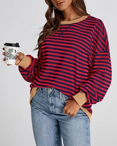 BTFBM Womens Oversized Striped Sweatshirt Crewneck Long Sleeve Pullover Top Casual Y2K Fall Clothes 2025 Workout Shirt thumbnail 7
