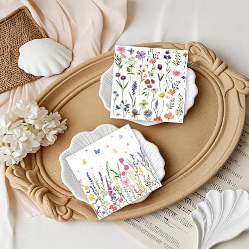 100Pcs Wildflower Napkins, Disposable Spring Floral Party Napkins, 2-Ply Guest Dinner Hand Napkin with Butterfly Flower for Spring Wedding Birthday Tea Bridal Dinner Parties & Home Use thumbnail 5