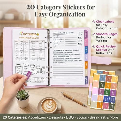 IdeaMarlle Recipe Book to Write in Your Own Recipes, Recipe Binder Hold 160 Recipes, Leather Cover Recipe Cookbook with Divider Tabs,Gifts for Mom Daughter (Pink) thumbnail 6