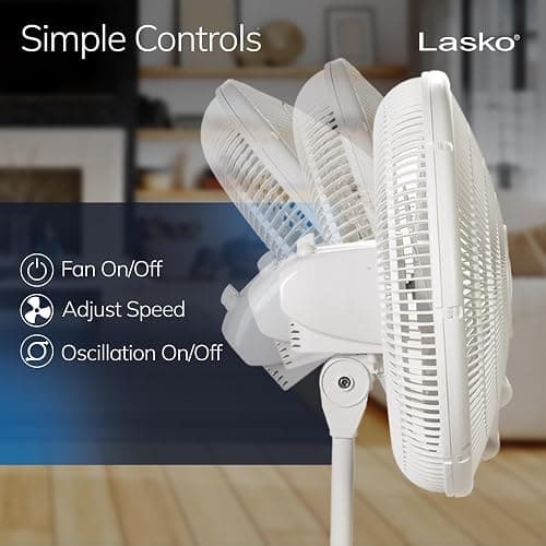 Lasko Oscillating Pedestal Fan - Adjustable to 47" - 2520 - White | Cooling Standing Fan for Bedroom, Living Room, and Home Office, 16" Blade Diameter, 3 Quiet Speeds thumbnail 4