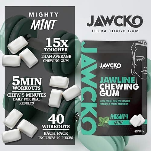 JAWCKO Ultra-tough Jawline Chewing Gum | Get a Stronger, Squarer Jawline | Mighty Mint Jaw Training Hard Gum | Chisel, Sculpt, Tone your Jaw | 15X Hardness | Facial Fitness Mewing Gum | 40 Pieces/Pack thumbnail 6