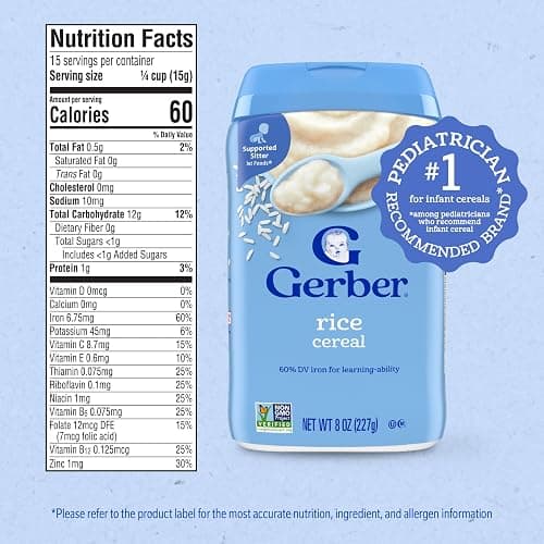 Gerber Stage 1 Baby Food, Baby Rice Cereal, Iron, Zinc & Vitamin B12, Infant Cereal, 6-Pack thumbnail 2