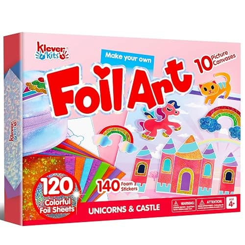 Klever Kits Foil Art Kit for Kids - Arts & Crafts Supplies, Mess Free Coloring, Foil Foam Stickers, Creative Travel Toys, Birthday Gifts for Boys & Girls Ages 4 and Up - Image 1
