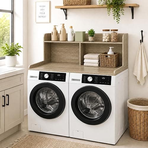 Royxen Washer Dryer Countertop with Extra Tall Shelf, 19" Height Washer and Dryer Topper, Laundry Countertop with Non-Slip Pads, Universal Fit for Laundry Room Organization, White Oak thumbnail 7