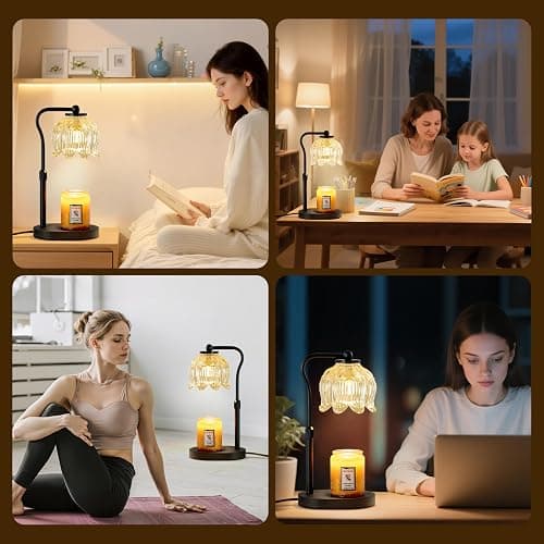 CASTLELIFE Candle Warmer Lamp with Timer & Stepless Dimming, Height Adjustable Electric Wax Warmer for Jar Candles, Flower Wax Melter with Wood Base, Gifts for Women Home Decor, Black Wood thumbnail 7