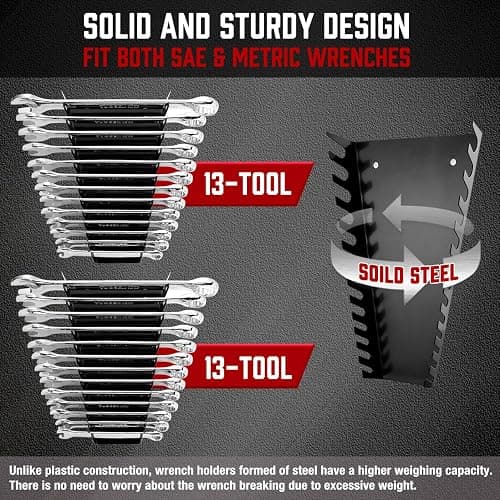 ALOANES 26-Slot Metal Wrench Organizer, Heavy Duty Wrench Organizer Tray for Tool Box, Professional Fit SAE & Metric Wrench Storage, 2 Pack Wrench Holders(Black) thumbnail 4