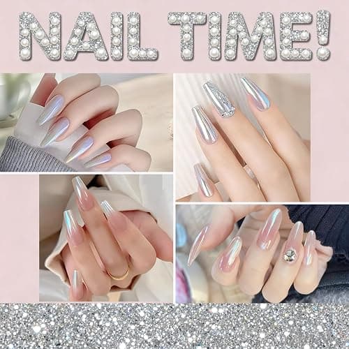 White Pearl Chrome Nail Powder,Iridescent Mirror Effect Aurora Magic Pearlescent Nail Jewelry Glitter Powder Holographic Pigment, Symphony Mermaid Pearl Glitter Dust Kit,DlY Nail Art Decorations thumbnail 3