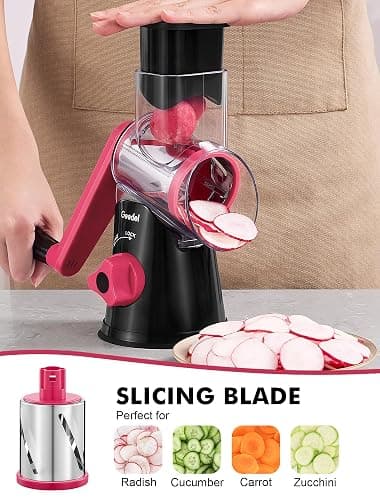 Geedel Rotary Cheese Grater, Kitchen Mandoline Vegetable Slicer with 3 Interchangeable Blades, Easy to Clean Rotary Grater Slicer for Fruit, Vegetables, Nuts thumbnail 5