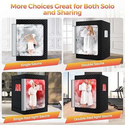 KASUE Upgraded 2 Person Sauna, Portable Infrared Sauna with 5-Layer Waterproof, 2 Steamers, 2 Folding Chair, 71”x 36”x 49” for Indoor, Outdoor, Gym, Spa, Carbon Black thumbnail 5