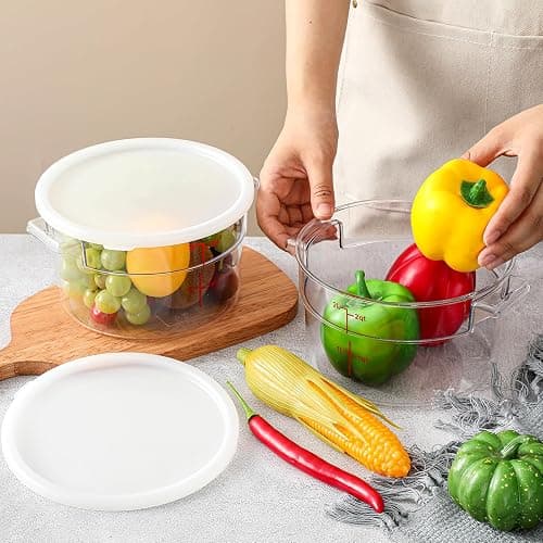 Ziliny 2 Pcs Dough Proofing Bucket with Lid, Round Food Storage Container 2 Qt Dough Bucket Clear Translucent Containers with Red Scale(White) thumbnail 2