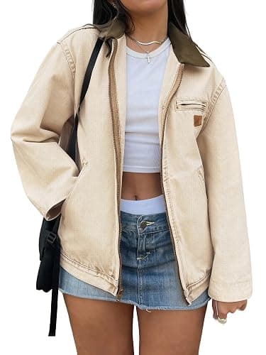 EMMIOL Barn Jean Jacket for Women Zipper Fall 2025 Clean Fit Long Sleeve Denim Jackets - Image 1