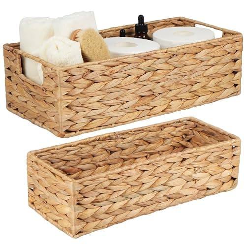 LotFancy Bathroom Basket, 2 Pack Water Hyacinth Toilet Paper Basket, Hand Woven Back of Toilet Organizer for Toilet Tank Top Countertop, Wicker Baskets for Shelves thumbnail 8