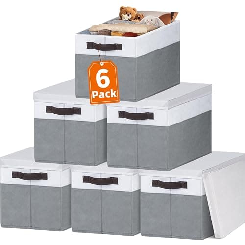 Criusia 6 Set Clothes Storage Bins with Lids - Stackable Fabric Closet Organizers and Storage Baskets for Shelves -Odorless Large Enough for Clothes Blanket Toy Storage -Dorm Room Apartment Essentials - Image 1