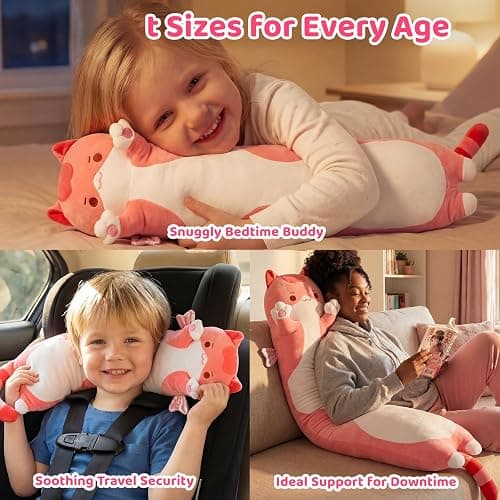 Mewaii Kids Body Pillow Pink Long Cat Plush 20 in, Extra Filling Soft Cute | Ultra-Soft Stretch Fabric, Huggable Cat Plush, For Bedtime, Sofa Back Cushion, Cute Kawaii Cat Design, Gift for Kids & Girls thumbnail 4