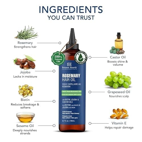 Botanic Hearth 100% Pure Rosemary Oil For Hair Growth (6.7 fl oz) Infused With Biotin, Jojoba & castor Oil | Nourishing & Volumizing | Non GMO Verified - Rosemary - 6.7 Fl Oz (Pack of 1) thumbnail 5