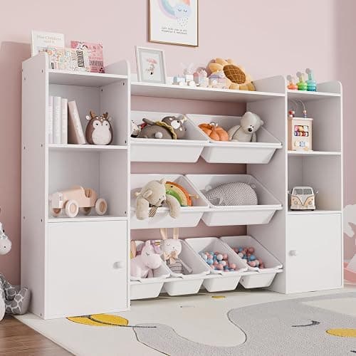 Xilingol Kids Toy Storage Organizer W/8 Removable Toy Bins, 4-Tier Toy Organizers W/6 Storage Cubbies, Kid Bookshelf and Toy Storage for Playroom, Bedroom, Kids Room, Classroom thumbnail 6