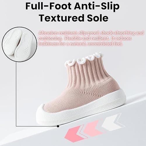 EUFANCE Baby Girl Sock Shoes Toddler Ruffle Walking Shoes Infant Non-Slip Slippers Soft Rubber Sole Sneakers Lightweight Breathable Barefoot Shoes thumbnail 3