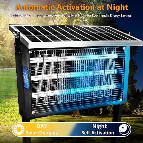 Large Solar Bug Zapper Outdoor, Powerful Solar Zapper for 8000 sq.ft | 4000V Mosquito Killer, 30W Solar Panel Bug Zapper, Waterproof Solar Bug Zapper for Garden, Farm, Camping thumbnail 5